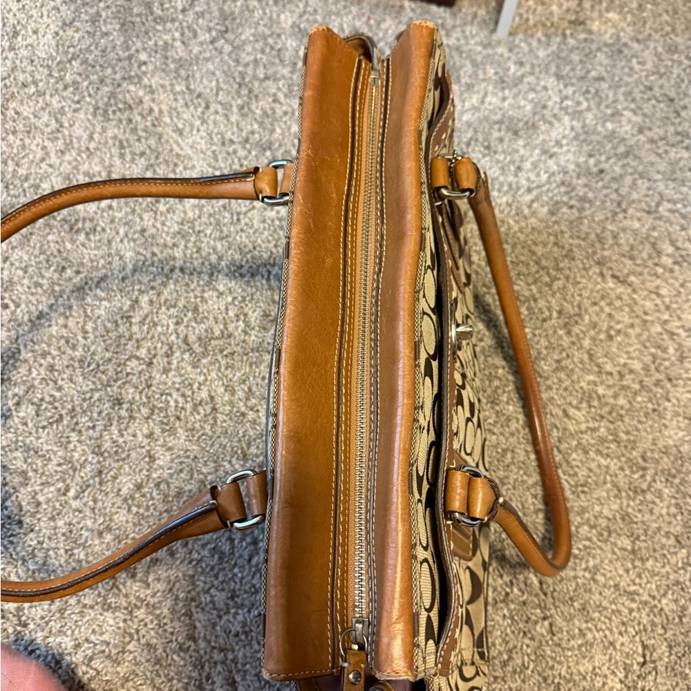 Vintage Coach signature brown and tan leather & canvas top handle tote bag - Picture 14 of 17